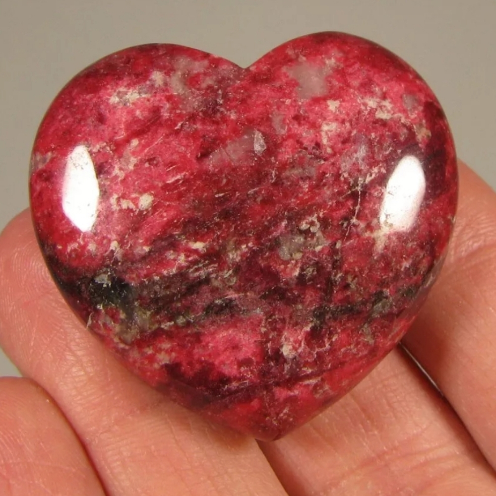 43mm Rich Deep Pink Thulite Heart Crystal Carving,  43 grams, from Norway, New!